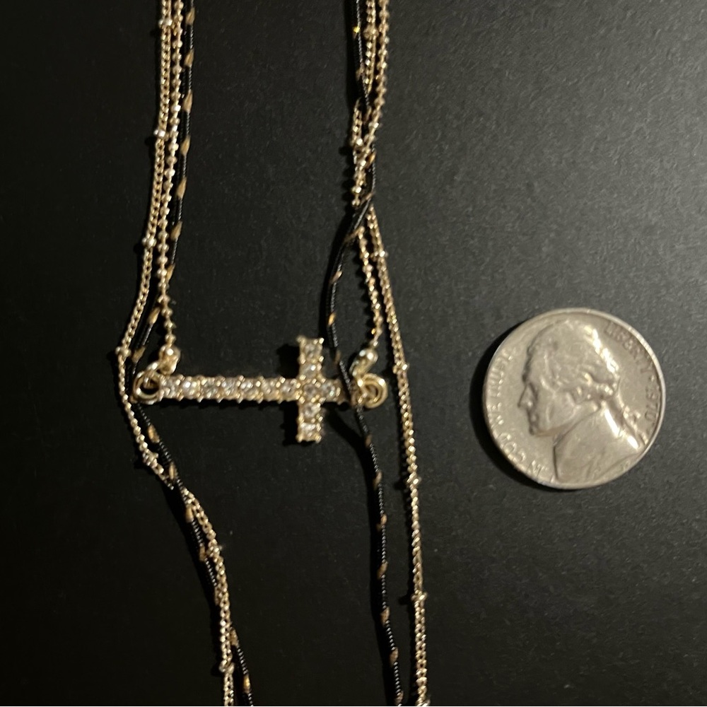 Express Necklace - 3 Row Multi Chain Pendant Necklace - Gold & Black - Picture 6 of 8